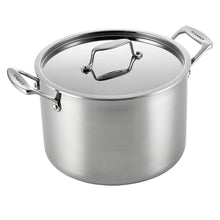 Stainless steel stockpot with lid and two side loop handles, brushed finish