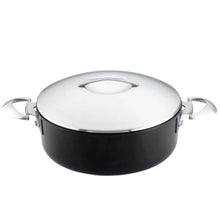 Scanpan low sauce pot with lid, black exterior and stainless-steel handles