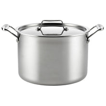 Stainless steel stockpot with lid and two side handles, front loop handle