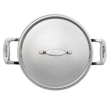 Stainless steel stockpot lid with central knob, two side handles