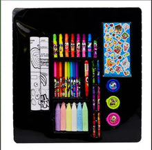 Scented activity set organizer with colored markers, crayons, and sticker sheet