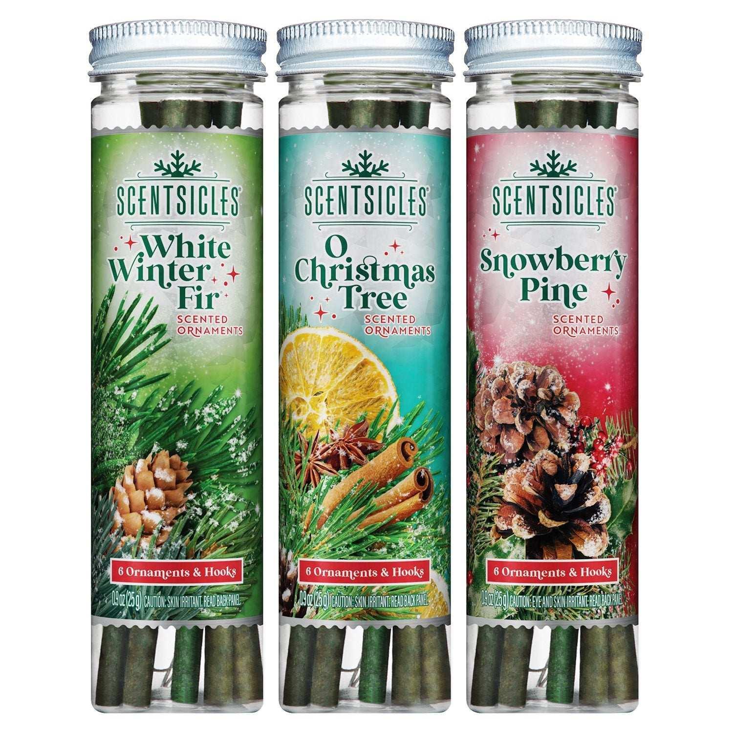 Scentsicles 3-Pack Scented Stick Ornaments - White Winter Fir, O Christmas Tree, and Snowberry Pine - USA MEGA SHOP