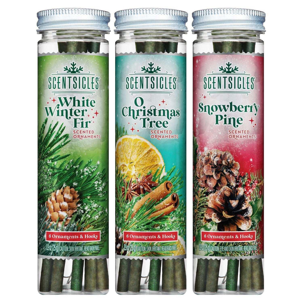 Scentsicles 3-Pack Scented Stick Ornaments - White Winter Fir, O Christmas Tree, and Snowberry Pine - USA MEGA SHOP