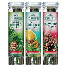 3-pack scented stick ornaments in jars: White Winter Fir, O Christmas Tree, Snowberry Pine
