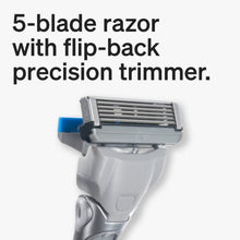 Schick Hydro 5-blade razor with flip-back precision trimmer, cartridge head close-up