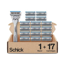 Schick Hydro 5-blade razor handle with cartridge refill box showing 1+17 cartridges