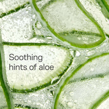 Aloe soothing shaving gel with bubbles on green leaf surfaces