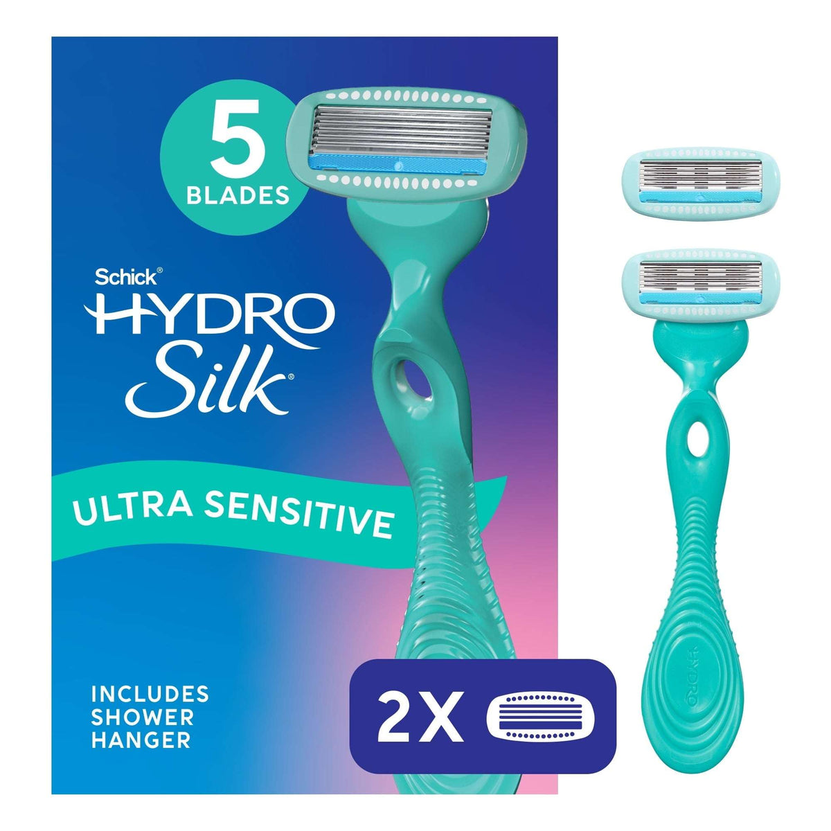 Maquinilla de afeitar para mujer Schick Hydro Silk Sensitive Care - 1 mango de maquinilla de afeitar más 2 cuchillas de recambio y 1 retocador Dermaplane de regalo (paquete de 1)