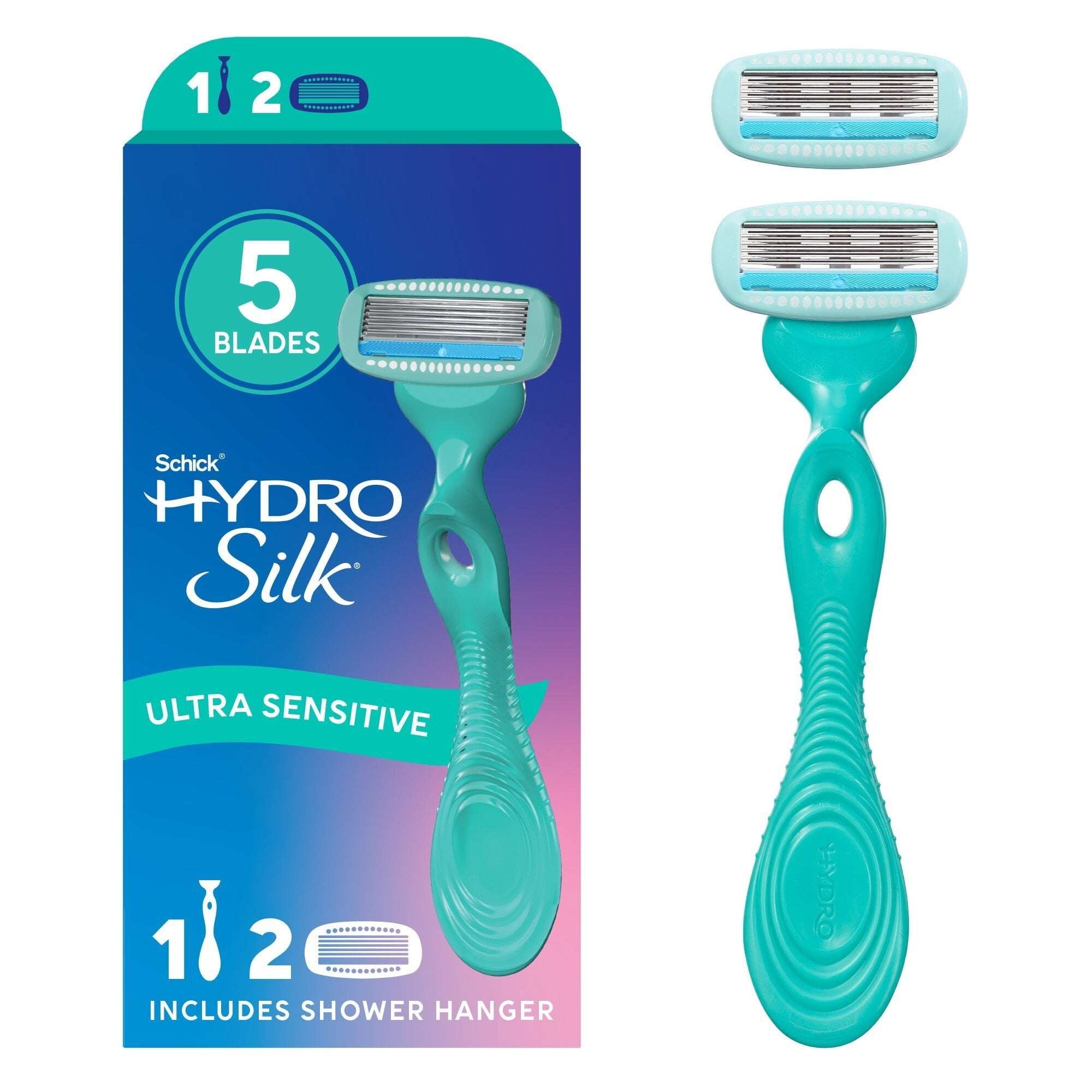 Schick Hydro Silk Ultra Sensitive, máquina de afeitar para mujer, 5 hojas, 1 mango, 2 repuestos