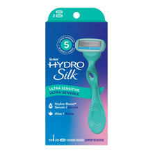 Hydro Silk razor package front with turquoise razor