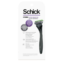 Men's sensitive 3-blade razor handle with cartridge, black with green detail