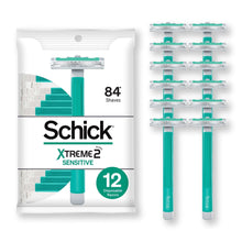 12-pack disposable men’s razors with teal non-slip handles and dual blades