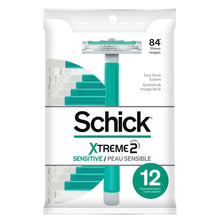 12-count disposable razor pack with teal two-blade razors and vitamin E strip