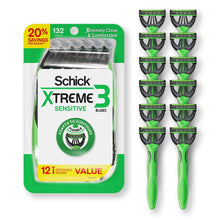Disposable razor value pack with 12 Schick Xtreme 3 Sensitive razors, green handles