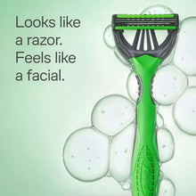 Green disposable razor with multiple blades and water bubbles