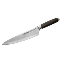 8-inch chef knife with dark handle and stainless blade, side view