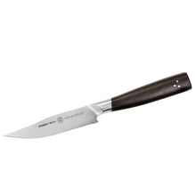 Single steak knife with stainless silver blade and dark acacia wood handle