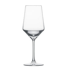 Empty Cabernet wine glass, clear glass bowl with slim stem and round base.