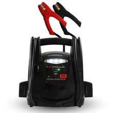 Portable power station jump starter with red and black battery clamps