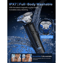 Waterproof electric shaver with three-foil head and splashed water on body