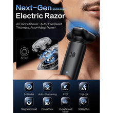 Electric shaver with textured grip handle and three-foil shaving head