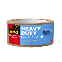 Heavy duty paper packaging tape roll, brown kraft core, Scotch label
