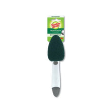 Green scrub sponge dishwand with clear handle and gray dispenser tip