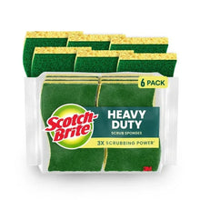 Heavy-duty scrub sponge 6-pack with green scrub pads and yellow backing
