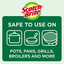 Stove-safe scrubber use icons for pots, pans, grills, and broilers
