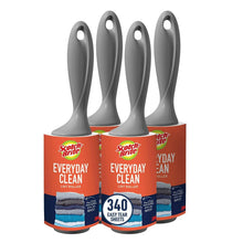 Set of 4 gray-handled lint rollers in orange retail boxes, Scotch-Brite