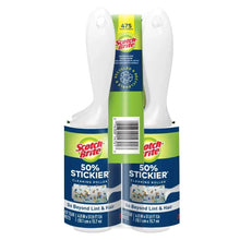 Lint roller multipack with barcode label and blue-and-green 50% stickier holders