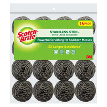 Round stainless steel scrubber pads, dark silver, 16-pack.
