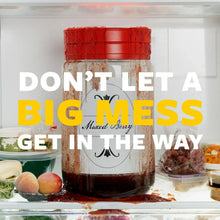 Mixed berry jar with red lid and large “DON’T LET A BIG MESS” style text overlay