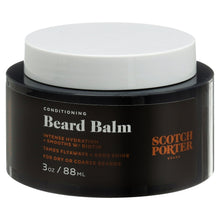 Beard balm jar with black base, white lid, front label and logo