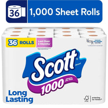 Scott toilet paper 36-roll pack, white rolls in retail packaging