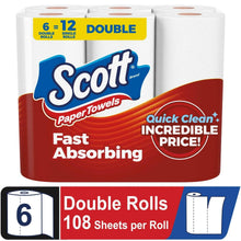 Scott double paper towel rolls, white, bundled in 6-count pack