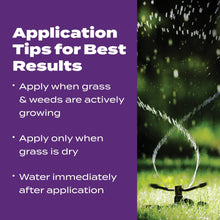 Application tips panel with watering and dry-grass instructions