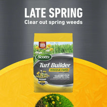 Scotts Turf Builder late spring weed and feed bag, yellow package for clearing weeds