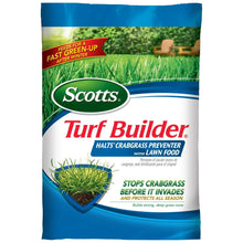 Lawn food bag with crabgrass preventer and fast green-up after winter, Scotts Turf Builder front
