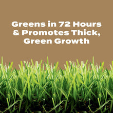 Promotional panel showing green grass and text about greens in 72 hours