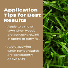 Application tips panel with green grass photo and bullet points for best results