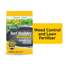 Scotts Turf Builder weed and feed fertilizer bag with dandelion and clover control label
