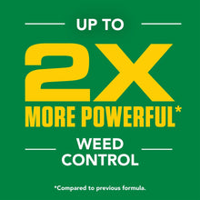Weed control fertilizer marketing panel reading "2x more powerful"