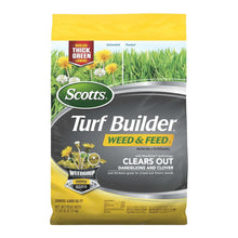 Scotts Turf Builder Weed & Feed fertilizer bag for dandelion and clover control