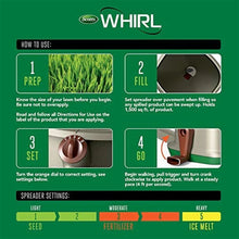 Whirl spreader settings guide showing how to use steps and settings for products