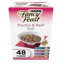Wet cat food variety pack carton for grilled poultry & beef, 48 cans