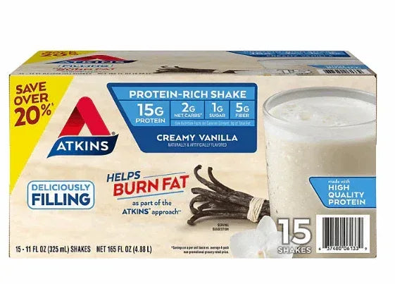 Atkins 15g Keto Protein Shake, Creamy Vanilla, 11 fl. oz., 15 Pack