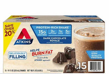Atkins protein shake multipack carton, dark chocolate royale flavor
