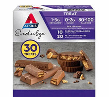 Endulge variety pack box with chocolate break bars and peanut butter cups, 30 treats
