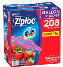 Ziploc gallon storage bags bulk box showing multiple cartons, 208 total bags
